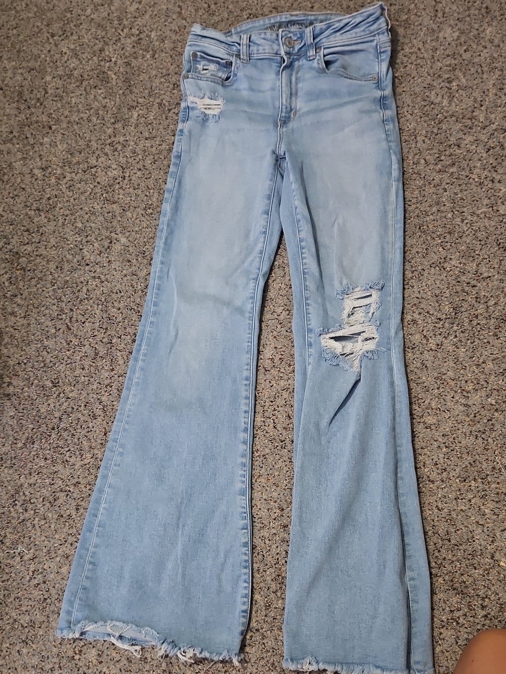 American Eagle Outfitters Light Blue Distressed Flare Jeans